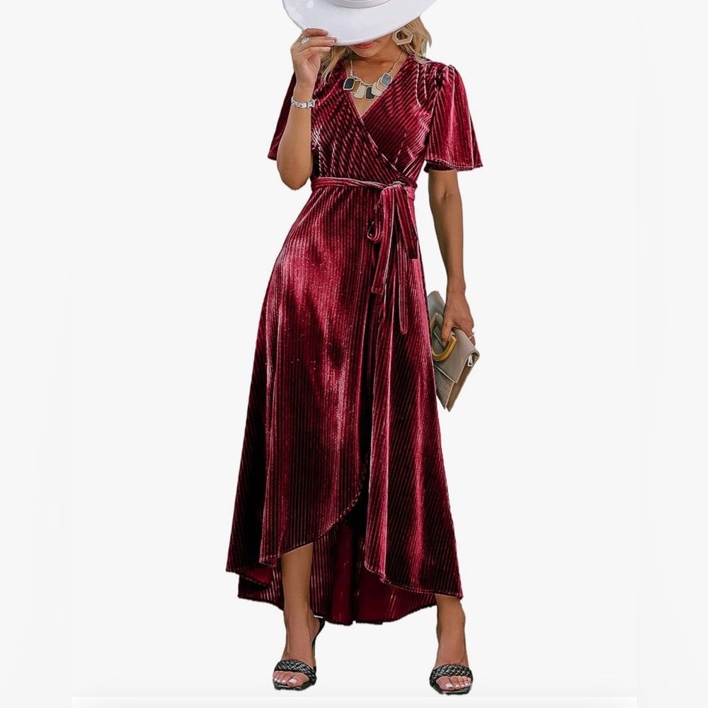 BerryGo Women's Semi Formal Dress | Velvet, V Neck Wrap Dress
